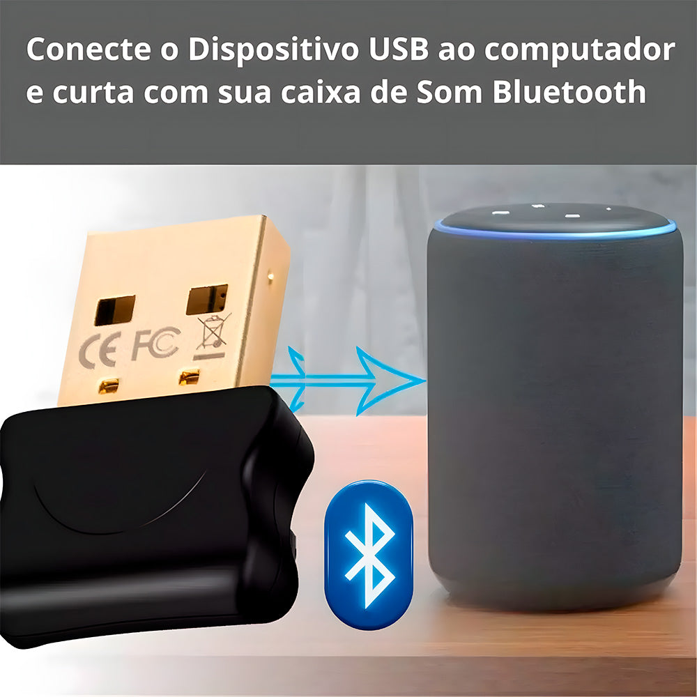 Mini Adaptador Bluetooth 5.0, Alcance Até 20 Metros, USB Dongle, Plug And Play, XK-08, Preto